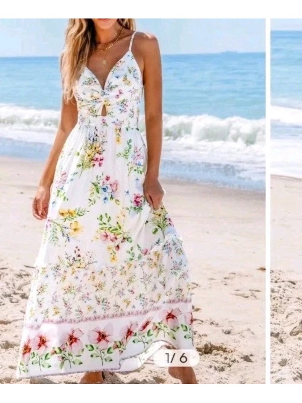 White Floral Spaghetti-Strap Maxi Dress Cupshe open back knotted MWT small